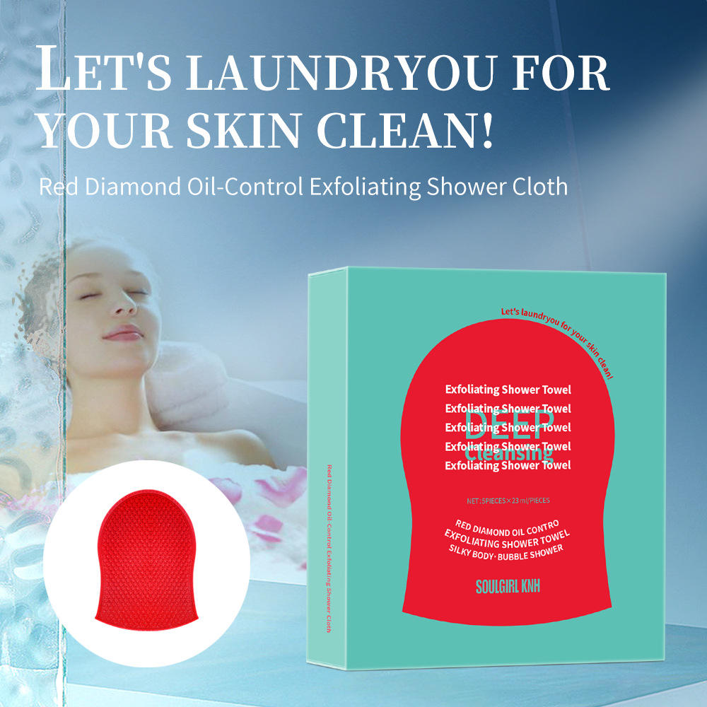 Soft Moisturizing Oil-Control Exfoliating Body Red Gloves Cleanser Bath Towel Back Scrubbing Shower Gadget for Men Women